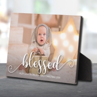 BLESSED Christmas Holiday Photo Easel Frameless Plaque